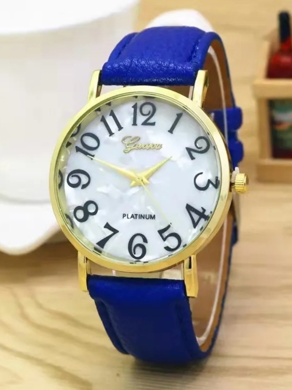 2394-171 Geneva Women's Royal Blue Leather Strap Watch with Gold Case